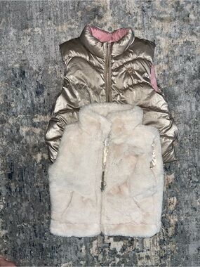 Mayoral Metallic Gold Puffer Vest and urban republic Cream Faux Fur Vest 24-2t